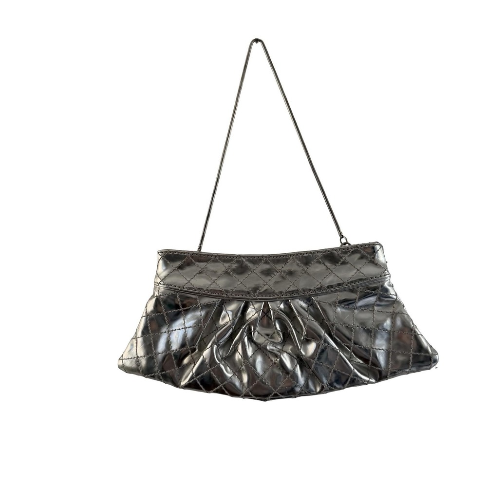 Steve Madden Quilted Shoulder Bag Womens Silver Metallic Evening Purse - Picture 9 of 15
